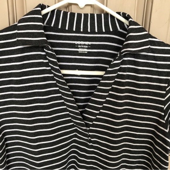 Super Cute Short Jockey Tee Dress Collar/Short Sleeves SzS Blk/Wht Stripes - Picture 6 of 7